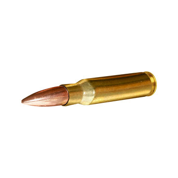 Single Rifle Cartridge Ammunition Round on Transparent Background png