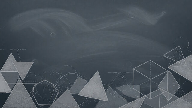 Geometry triangle cube chalkboard abstract background math sketch blueprint education classroom blackboard gray texture minimal shape science learning school design polygon engineering technical
