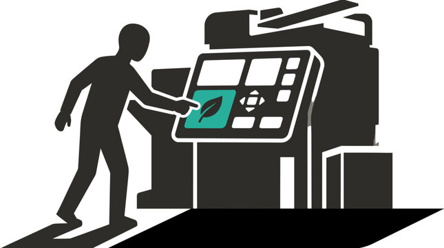 Eco-friendly office printing silhouette using green copy machine
