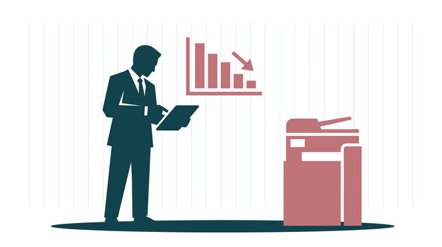 Businessman analyzing declining financial bar chart in office