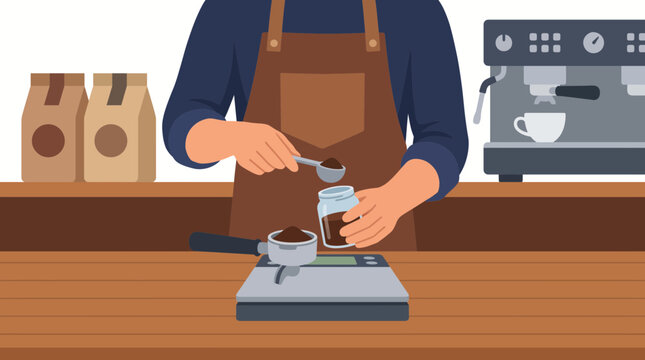 Barista Using Digital Scale for Precise Coffee Dosing