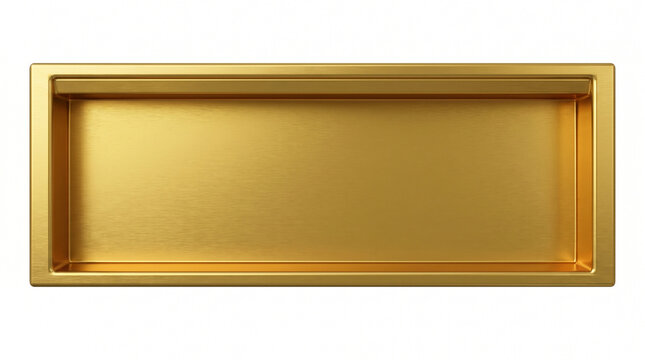 Golden metal tray, shiny gold plate, rectangular dish, luxury serving ware