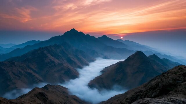 Mount Arafat at dawn with soft morning mist