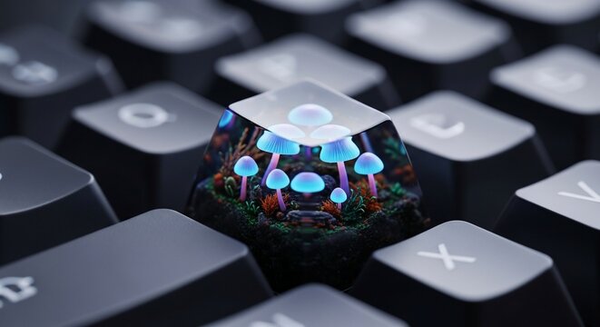 Keyboard key with illuminated mushroom design
