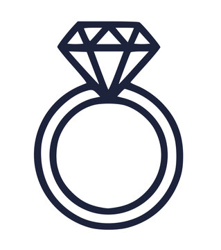 Luxury diamond engagement ring line art icon for marriage
