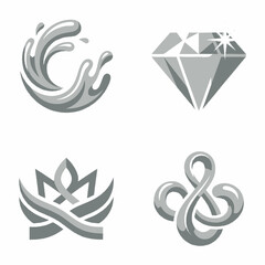 Fototapeta premium Set of 4 abstract monochrome icons: splash, diamond, crown, infinity symbol