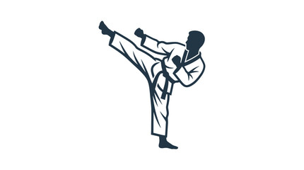 Man in karate uniform kicking high. © Ahmad