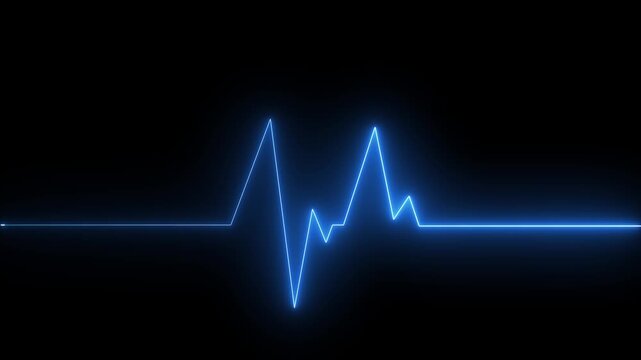 Heart beat on ecg vector. heartbeat line icon. vector illustration Format. Neon glowing blue heartbeat line on black background.