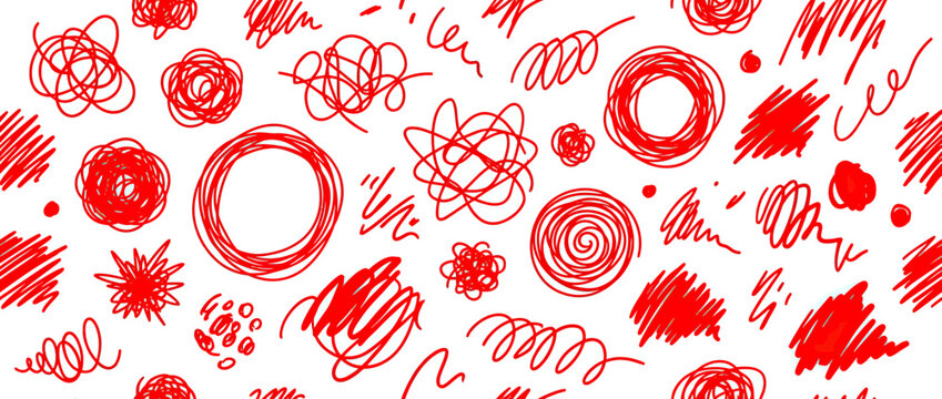 Red Scribble Abstract Pattern - Hand Drawn Doodles on White Background