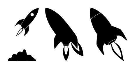 Naklejka premium Venture capital startup rocket icon set with solid black line on white background featuring startup, capital, venture with business and growth