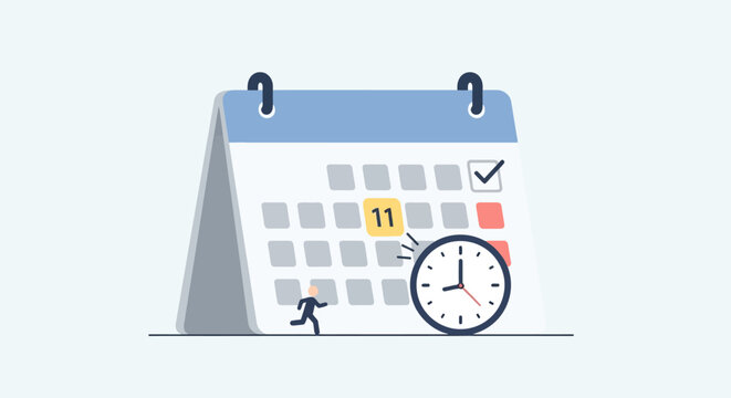 Conceptual illustration of time management with calendar and clock.