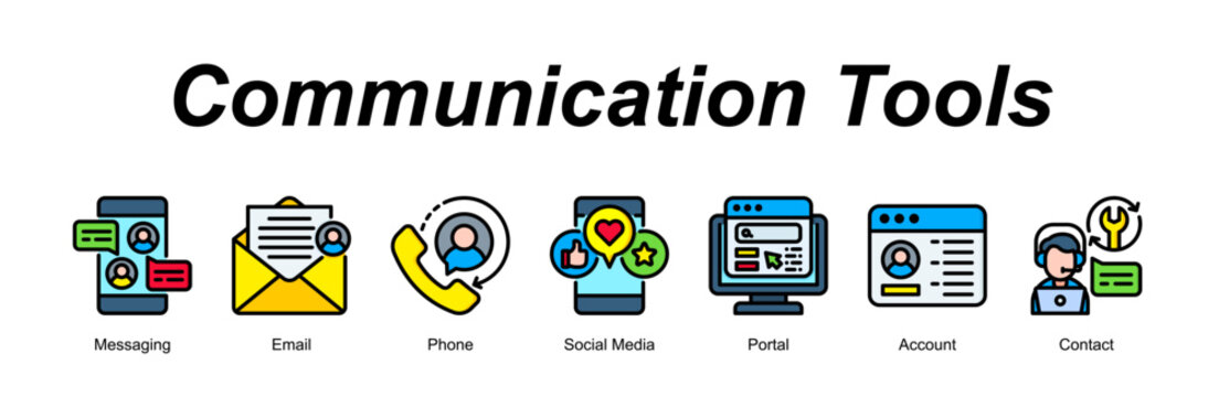Communication Tools banner web icon vector illustration concept with an icon of Messaging, Email, Phone, Social Media, Portal, Account, Contact 