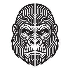 Fototapeta premium Cybernetic Gorilla Head Vector Illustration with Circuit Board Patterns Tech Design Graphic