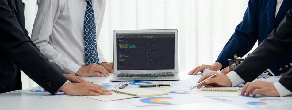 Software development programming on computer screen for brisk application and program coding
