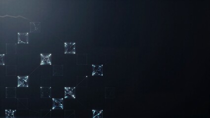 Naklejka premium Glittering digital nodes connect in a futuristic network against a dark, tech-inspired backdrop.