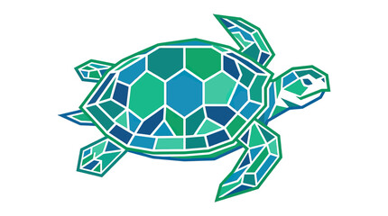 Geometric Sea Turtle Illustration, Mosaic Style, Marine Life © jungkat
