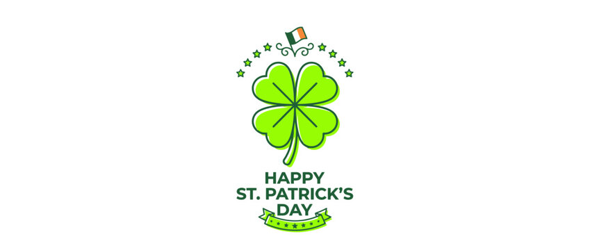 Happy St. Patrick's Day clover with Irish flag and stars