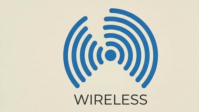 Wireless signal icon animation with blue concentric waves and text on a clean background