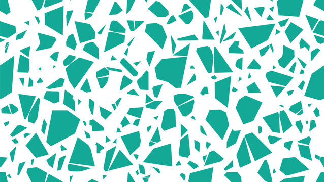Seamless abstract pattern of irregular teal geometric shards on a white background, modern design. Abstack vektor EPS illustration.