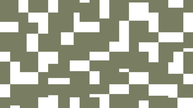 Abstract geometric pattern with white squares and L-shapes on a muted green background, modern minimalist design. Abstack vektor EPS illustration.