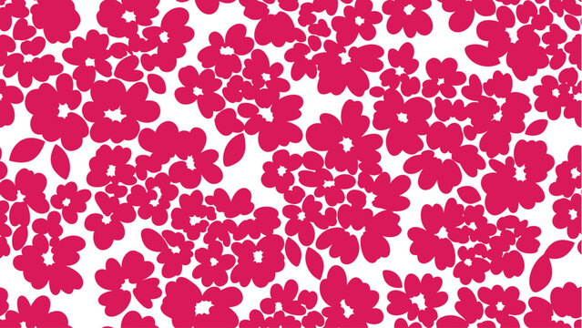 Seamless Pattern of Abstract Fuchsia Pink Flowers on White Background. Abstack vektor EPS illustration.