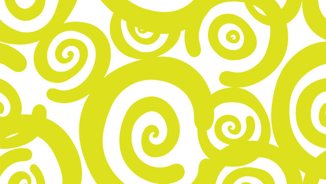 Abstract seamless pattern with vibrant lime green hand-drawn spirals on a clean white background. Modern, organic, and decorative graphic design. Abstack vektor EPS illustration.
