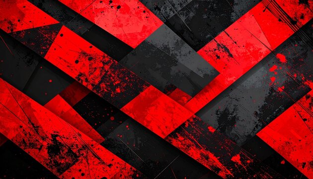 Abstract grunge background with red and black geometric diagonal stripes and texture