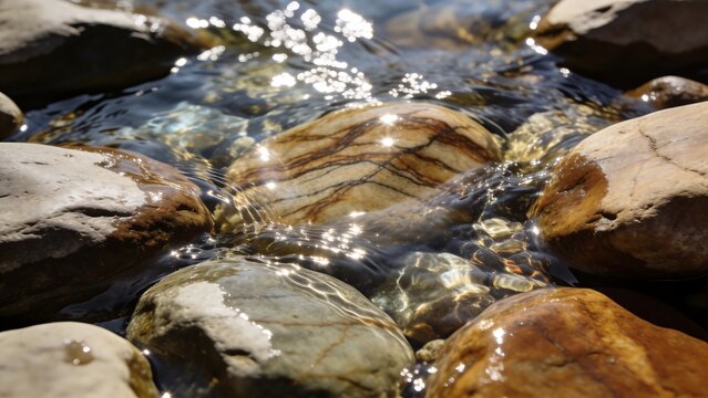 Smooth River Stones Submerged in Clear Flowing Water
