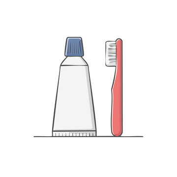 Toothpaste tube and toothbrush flat vector illustration