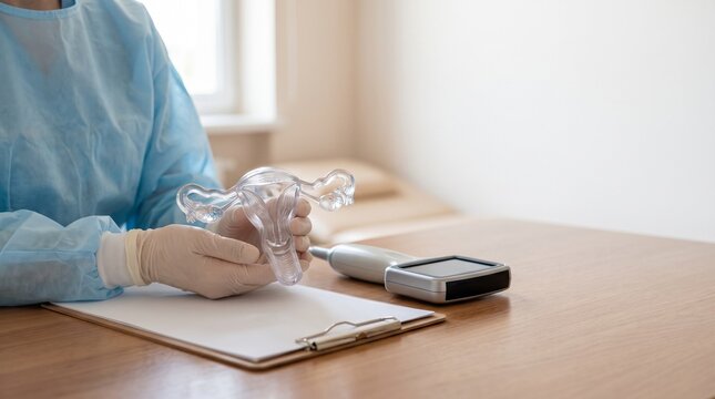 Gynecologist holding transparent uterus model beside ultrasound probe, female reproductive anatomy consultation and pelvic ultrasound diagnostics in clinic.