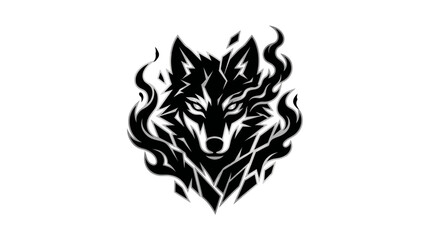 Fototapeta premium Black wolf head with flames illustration.