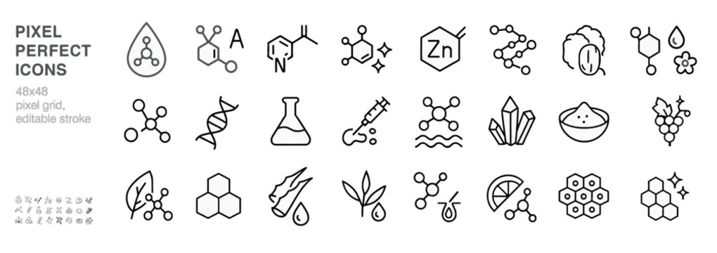 Pixel perfect icons of science and chemistry symbols