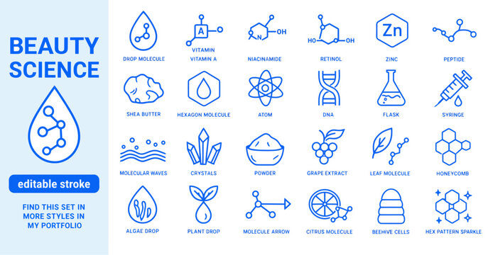 Beauty Science Editable Stroke Icons Set