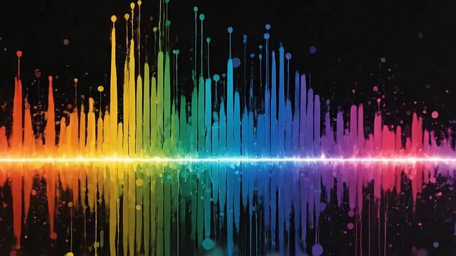 Vibrant rainbow sound wave abstract art on black background