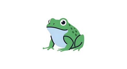 Obraz premium Cute green cartoon frog with blue belly on white background
