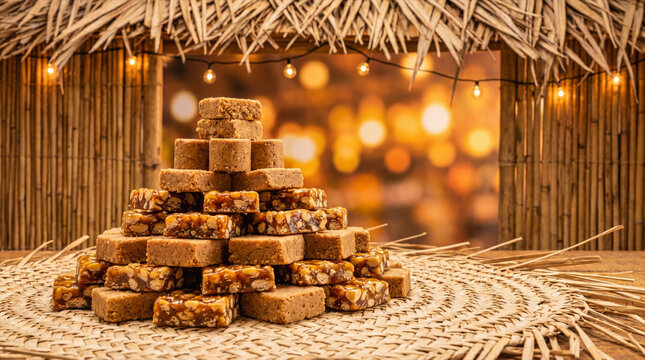 Pyramid of Brazilian Peanut Candies Pa&ccedil;oca and P&eacute; de Moleque
