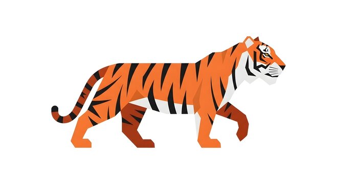 Colorful flat design illustration of a walking tiger