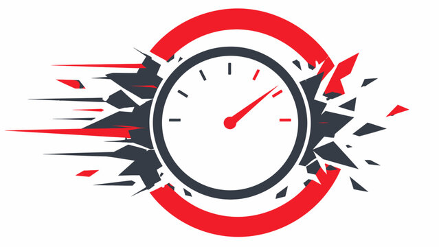 Dynamic speedometer icon shattering with speed lines, symbolizing rapid acceleration, breaking limits, and powerful performance in a cutting-edge design for technological innovation
