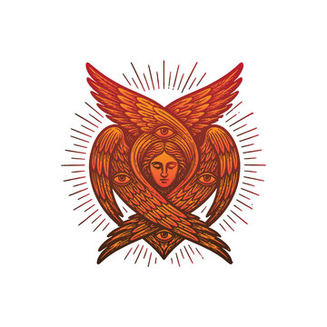 illustration art of seraphim angel. gradient gold color
