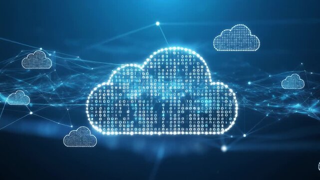 Cloud Computing and Digital Data Network Technology on Abstract Blue Background Loop