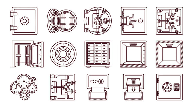 Bank vault doors and secure storage icons.