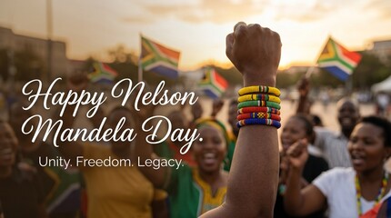 Nelson Mandela Day unity protest celebration with freedom legacy message for branding marketing social content
