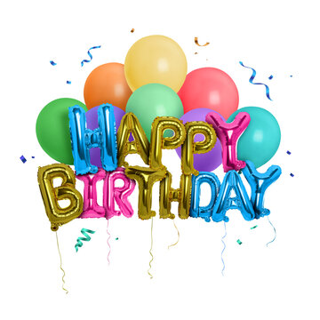 Colorful Happy Birthday Balloon with Confetti on Transparent Background png