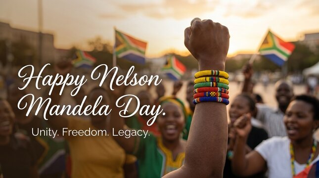Nelson Mandela Day unity protest celebration with freedom legacy message for branding marketing social content