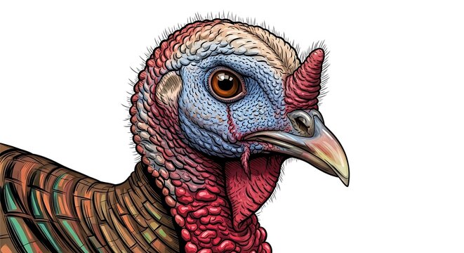 Colorful rooster with detailed feathers and comb.