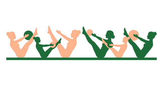 Minimalist Pilates Exercise Silhouettes with Fitness Balls