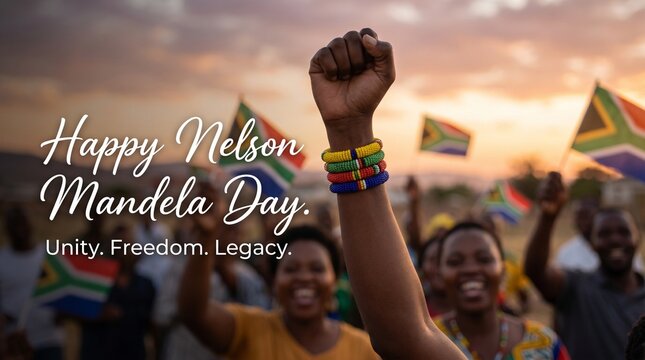 Nelson Mandela Day unity protest celebration with freedom legacy message for branding marketing social content