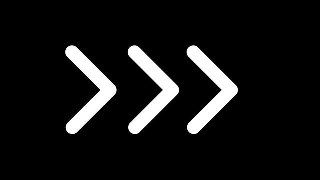 Scroll right white line animation. Showing right arrows, moving. Play speed, interface. Modern, online on transparent background. 