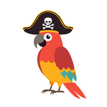 Cartoon Parrot Wearing Pirate Hat