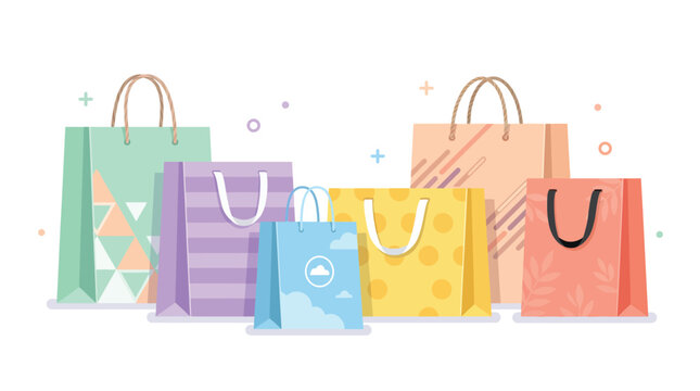 Colorful shopping bags lineup main subject.